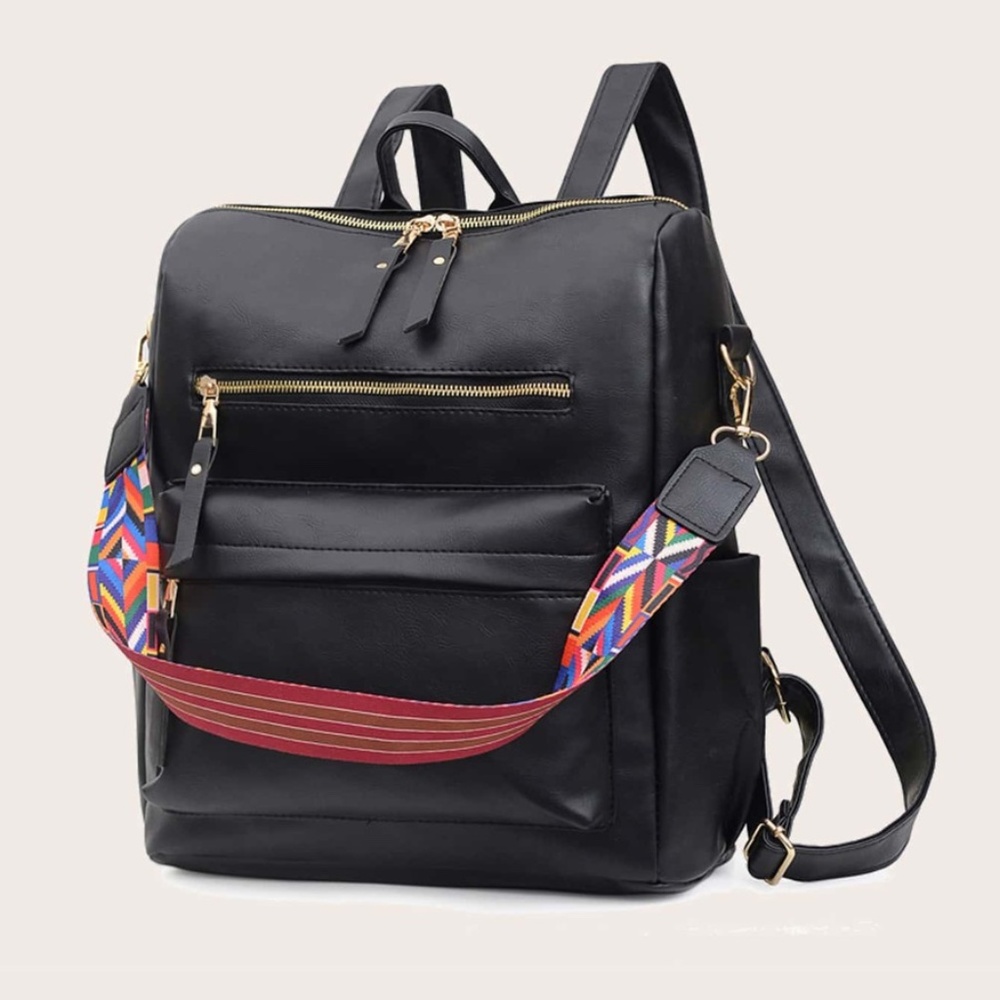 Boho zipper detail vegan leather mini backpack
